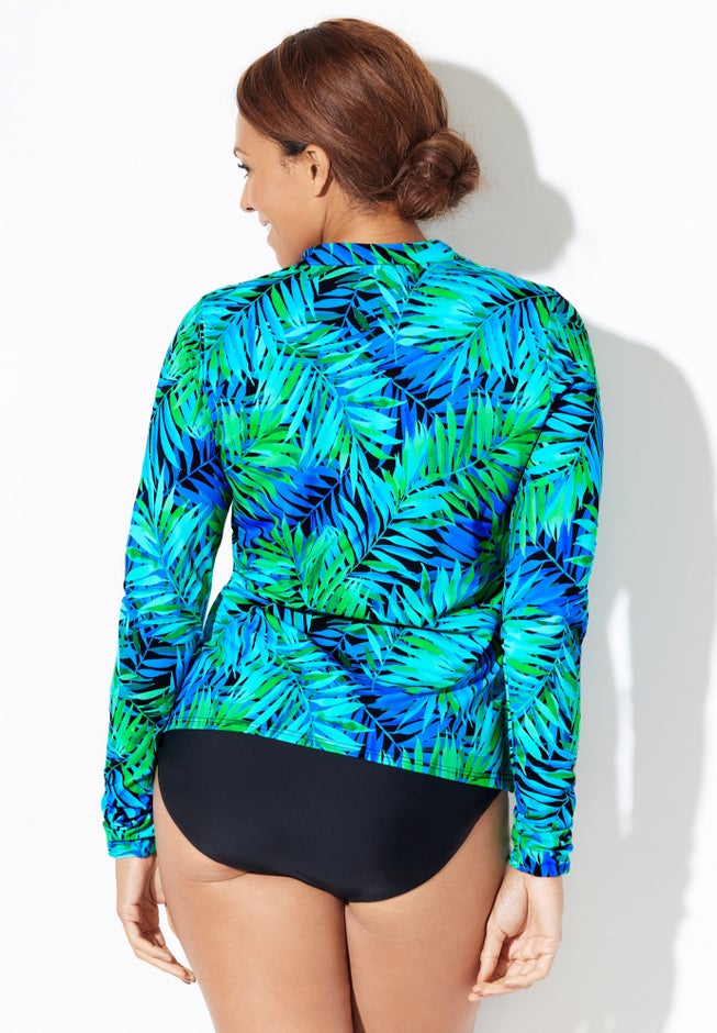 Chlorine Resistant Zip Up Long Sleeve Swim Rash Guard image number 1