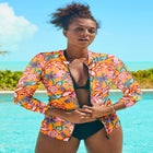 Chlorine Resistant Zip Up Swim Shirt Rash Guard image number null