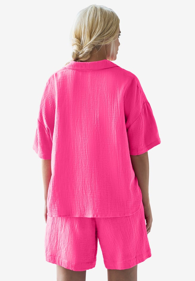 Button Front Gauze Camp Shirt image number 1