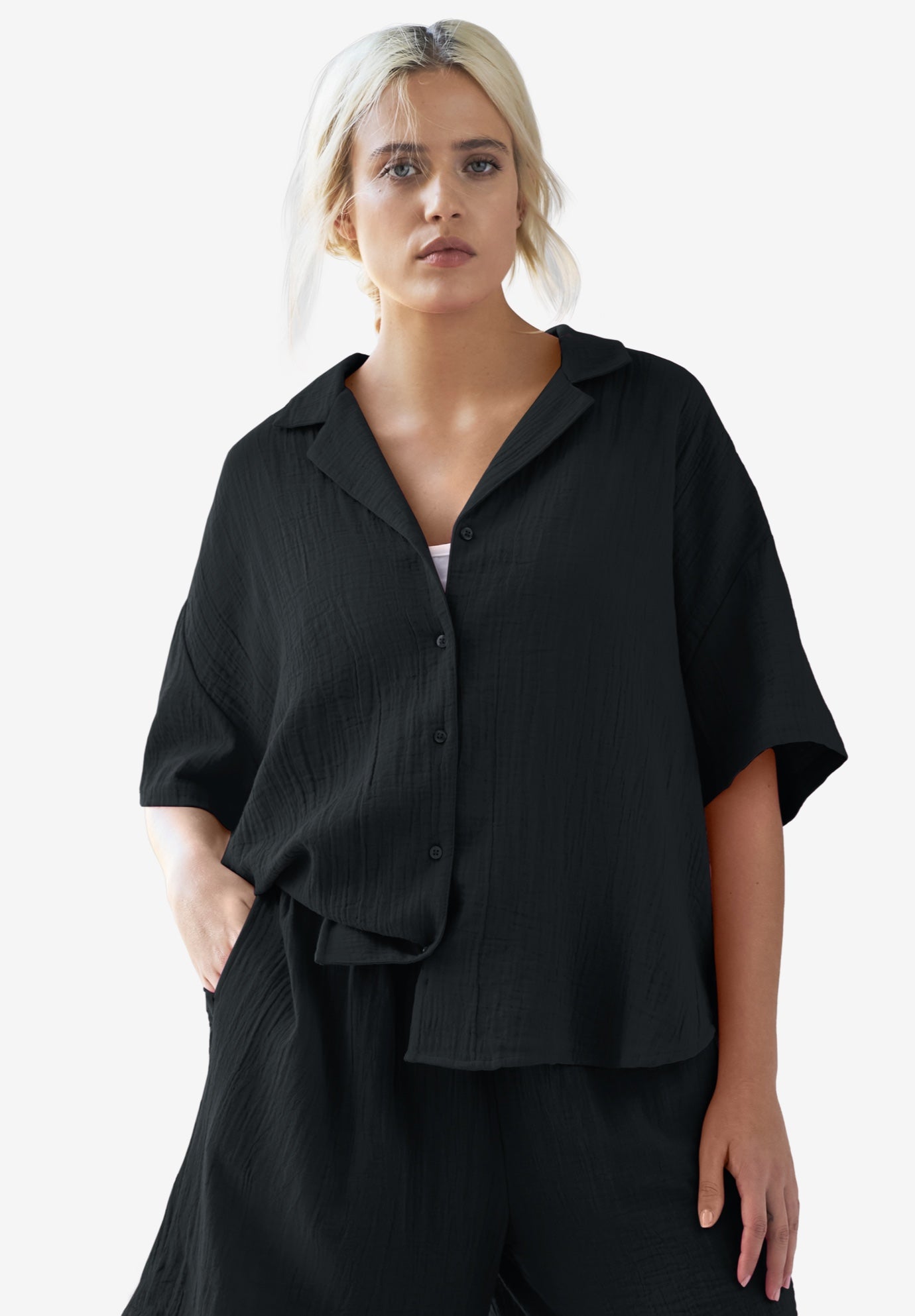 Button Front Gauze Camp Shirt image number 0