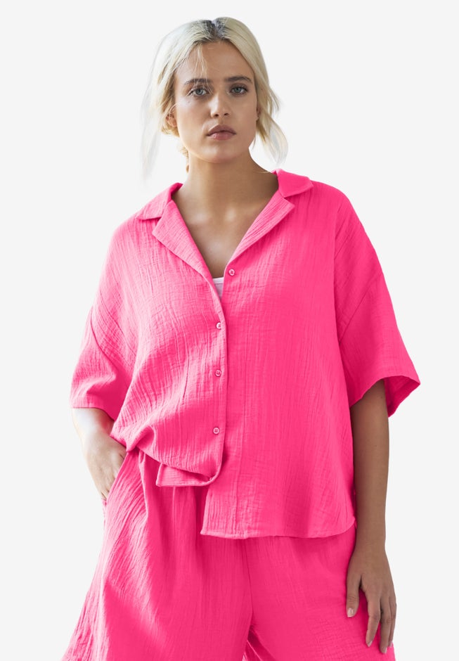 Button Front Gauze Camp Shirt image number 0