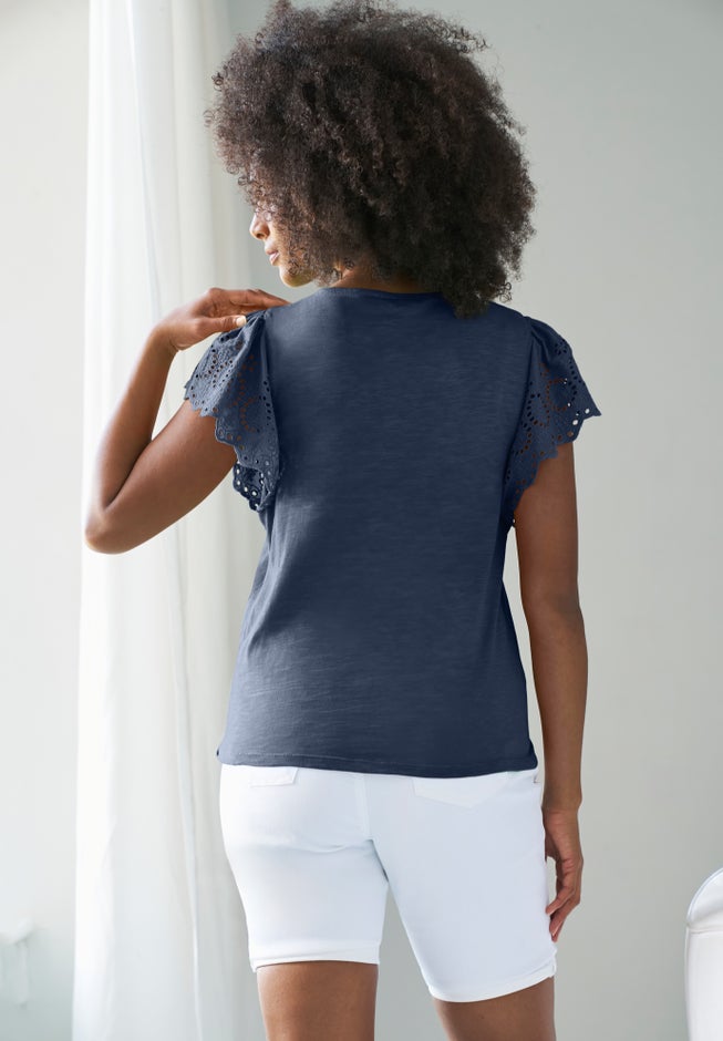 Eyelet Cap Sleeve Tee image number 1