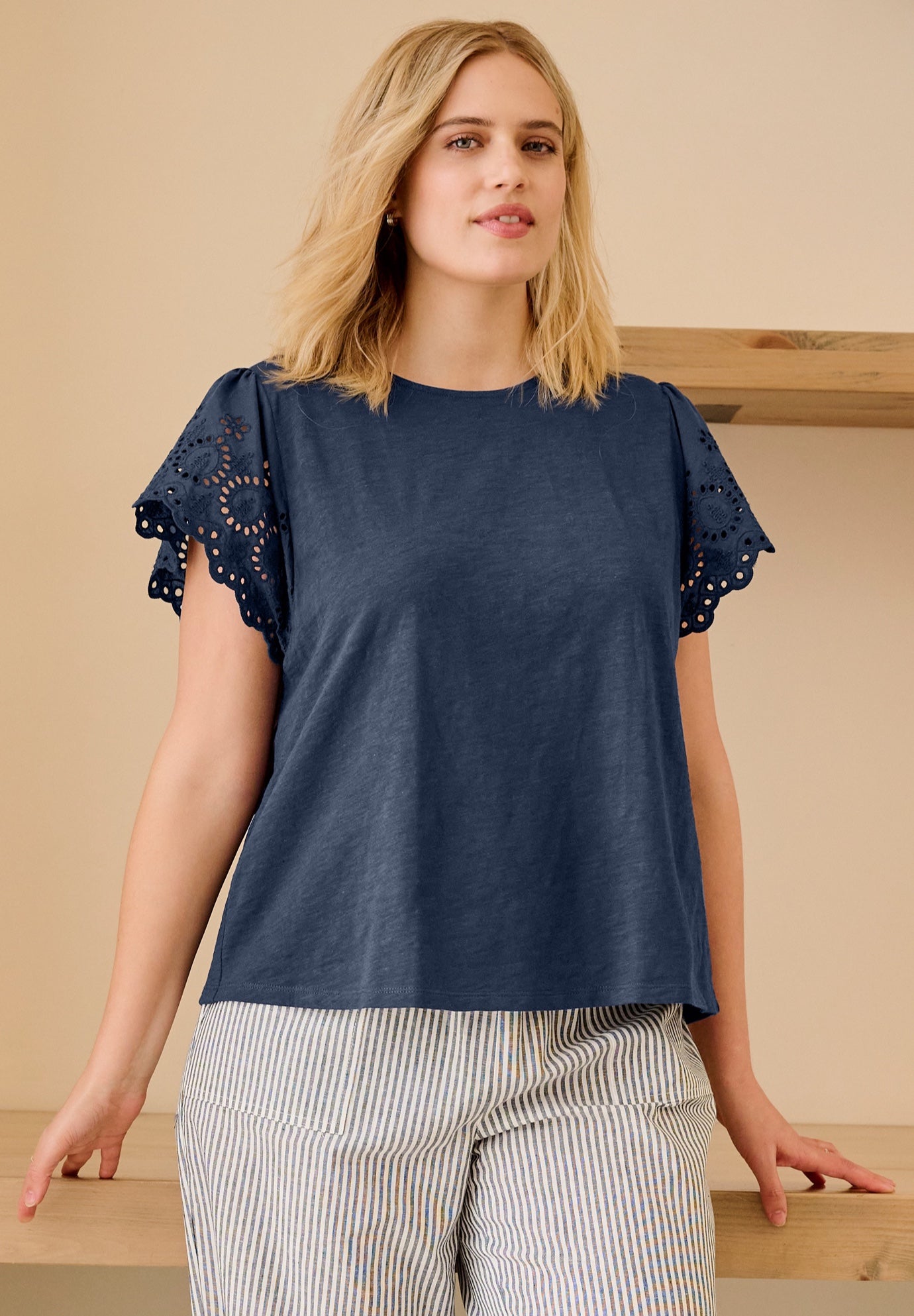 Eyelet Cap Sleeve Tee image number 0