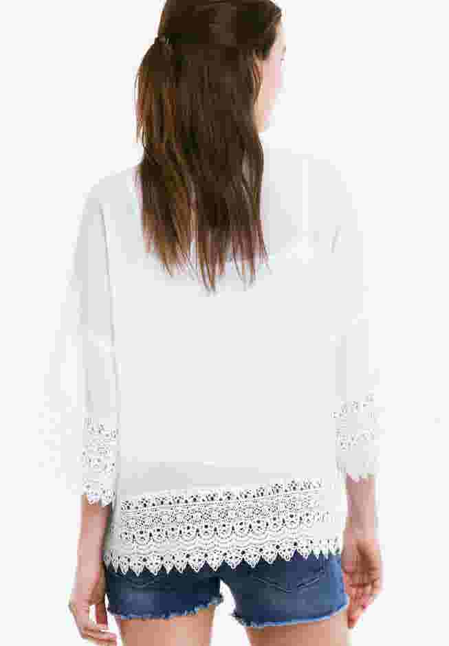 Sheer Lace Trim Kimono Cardigan image number 1