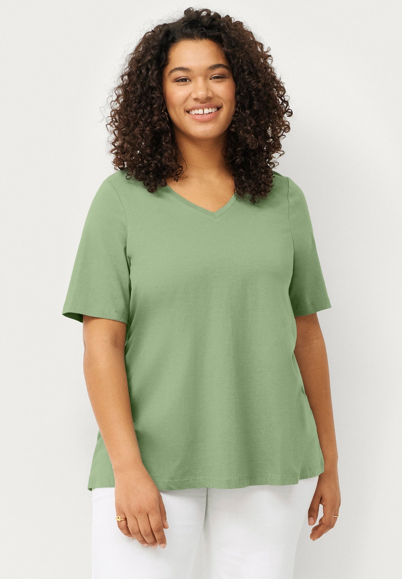 Stretch Knit V-neck Short Sleeve Tunic image number 0