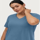 Stretch Jersey Knit A-Line Relaxed V-Neck Short Sleeve Tunic image number null