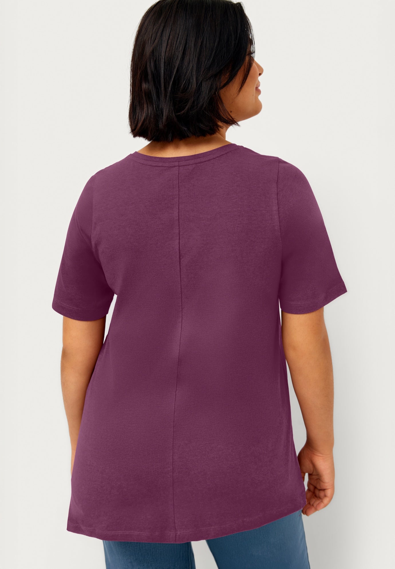 Stretch Knit V-neck Short Sleeve Tunic image number 1