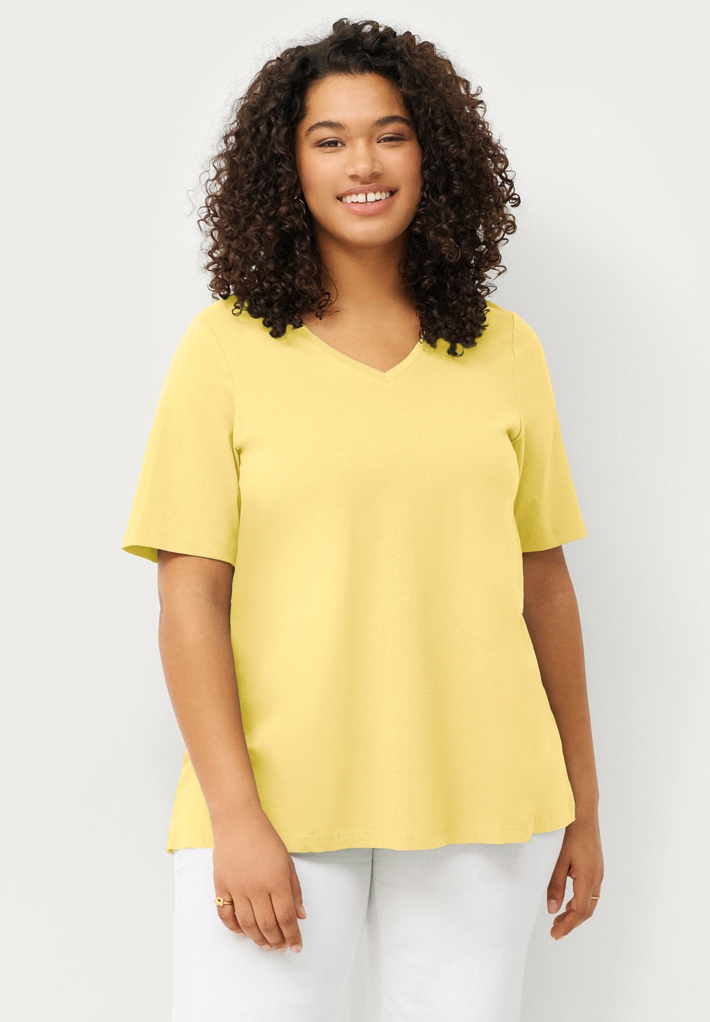 Stretch Knit V-neck Short Sleeve Tunic image number 0