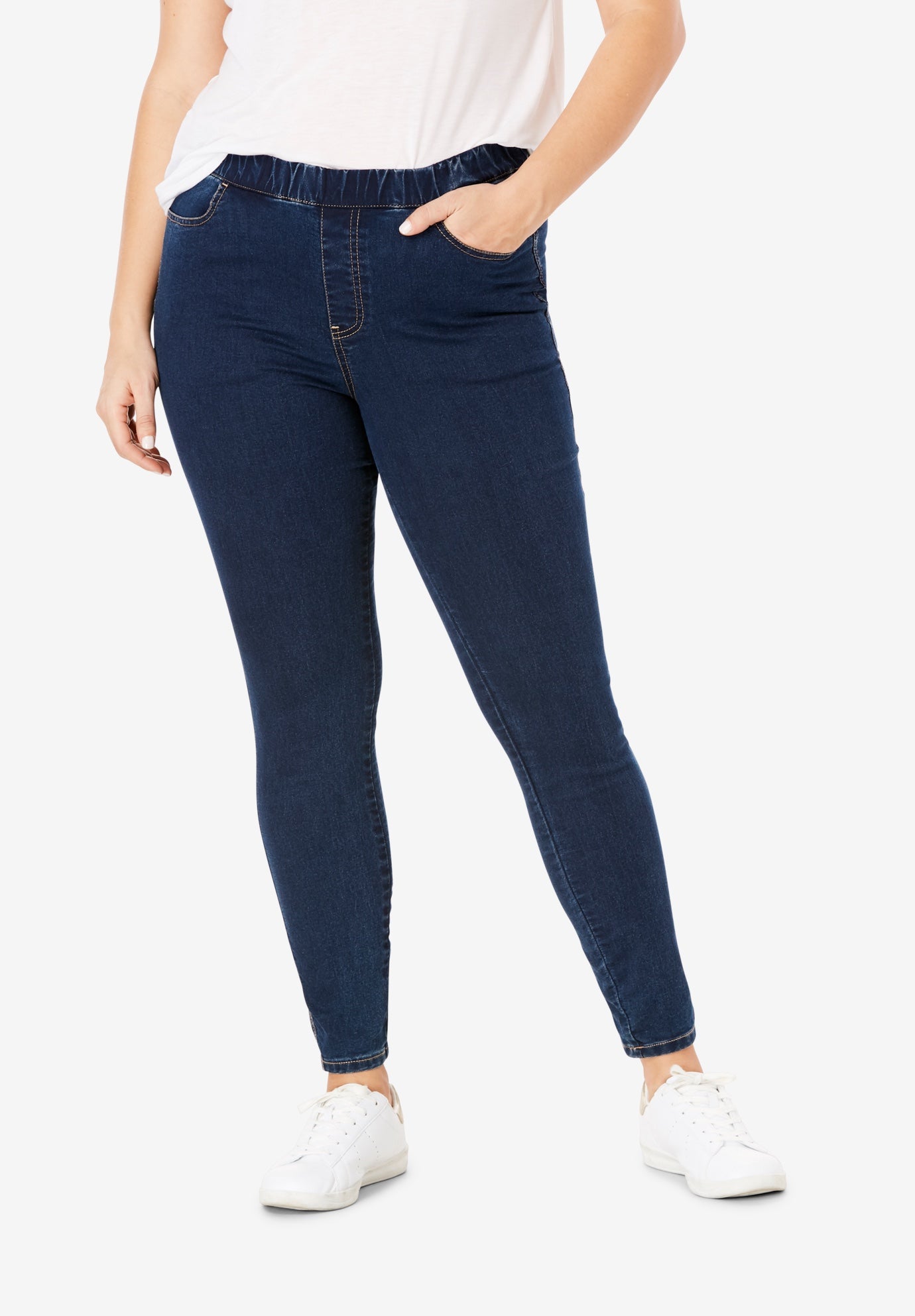 Stretch Denim Mid-rise Pull-on 4 Pocket Jeggings image number 0
