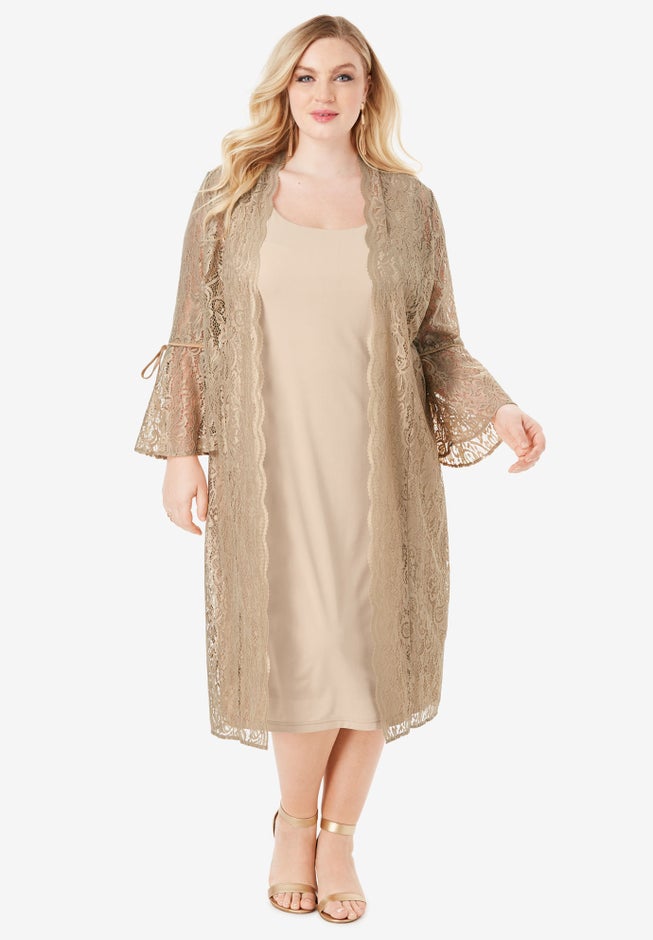 Fashionable Lace Duster Jacket Dress Set, 4266749 Roaman's