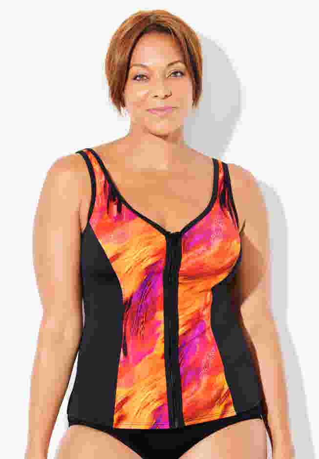 Chlorine Resistant Sweetheart Zip Front Tankini Top image number 0