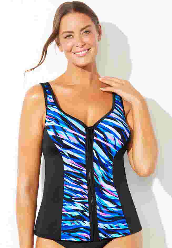 Chlorine Resistant Sweetheart Zip Front Tankini Top image number 0