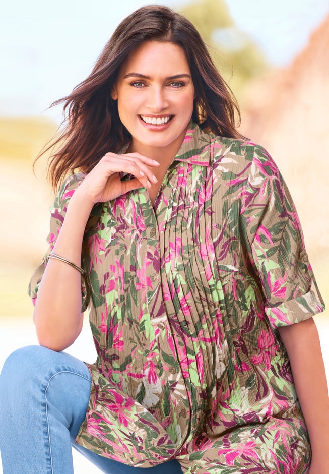 Pintucked Button Down Gauze Shirt image number 4