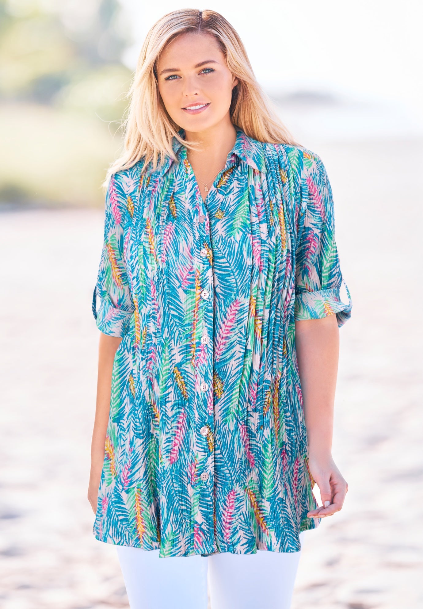 Pintucked Button Down Gauze Shirt image number 0