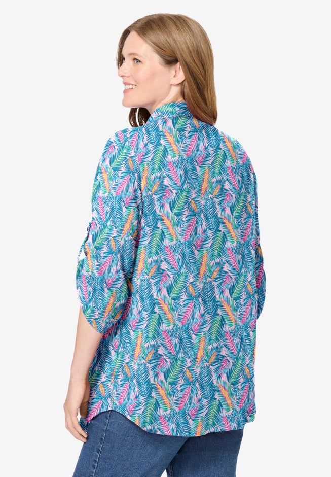 Pintucked Button Down Gauze Shirt image number 1