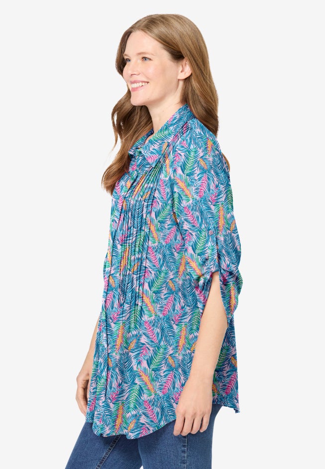 Pintucked Button Down Gauze Shirt image number 2