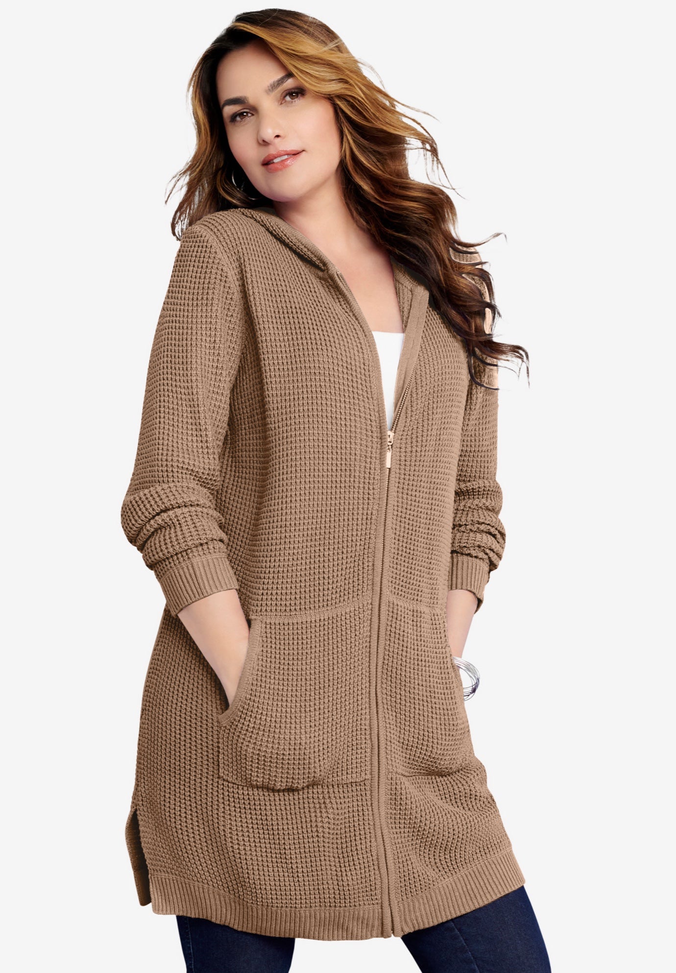 Waffle Mega Length Zip Hoodie image number 0