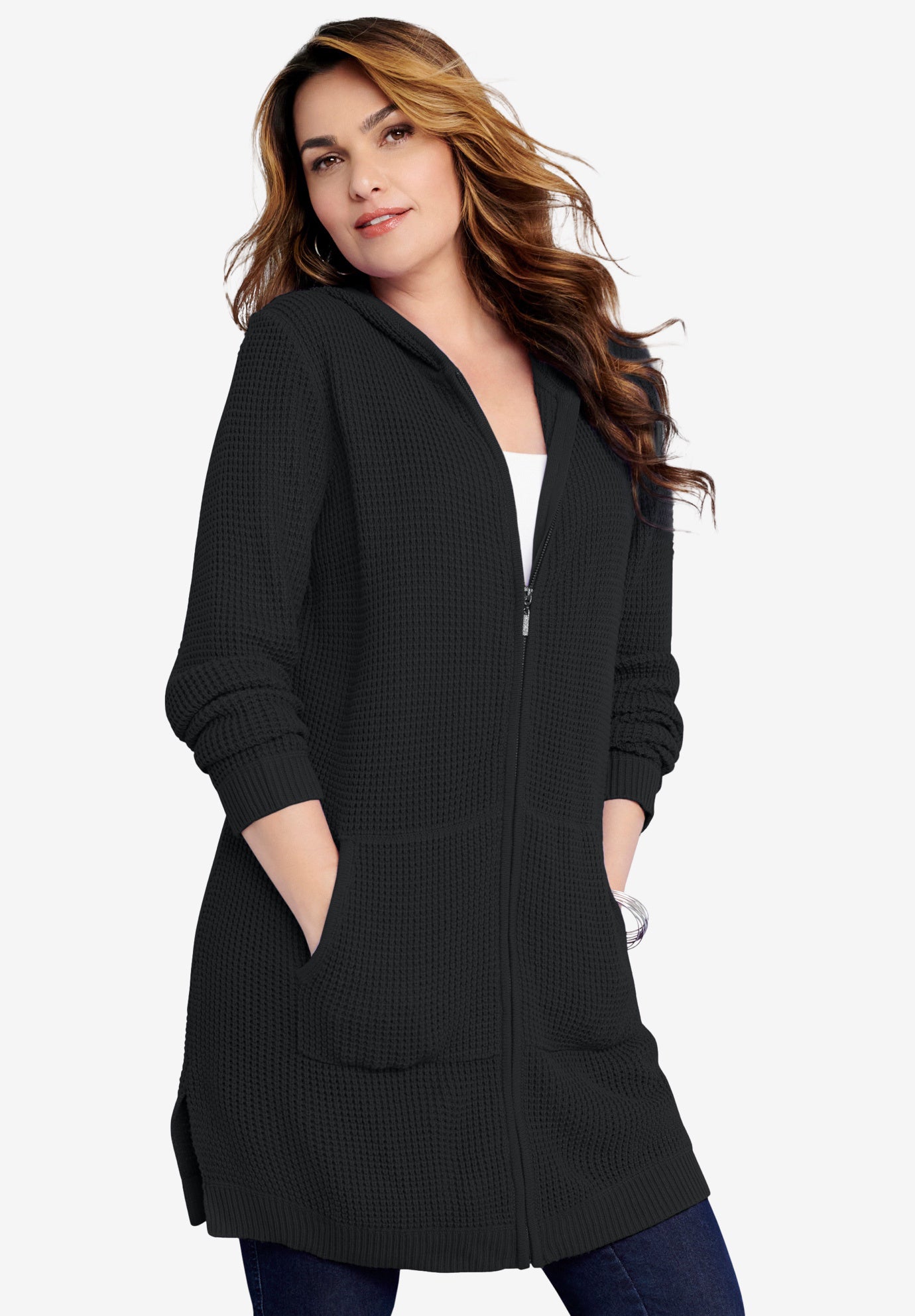 Waffle Mega Length Zip Hoodie image number 1