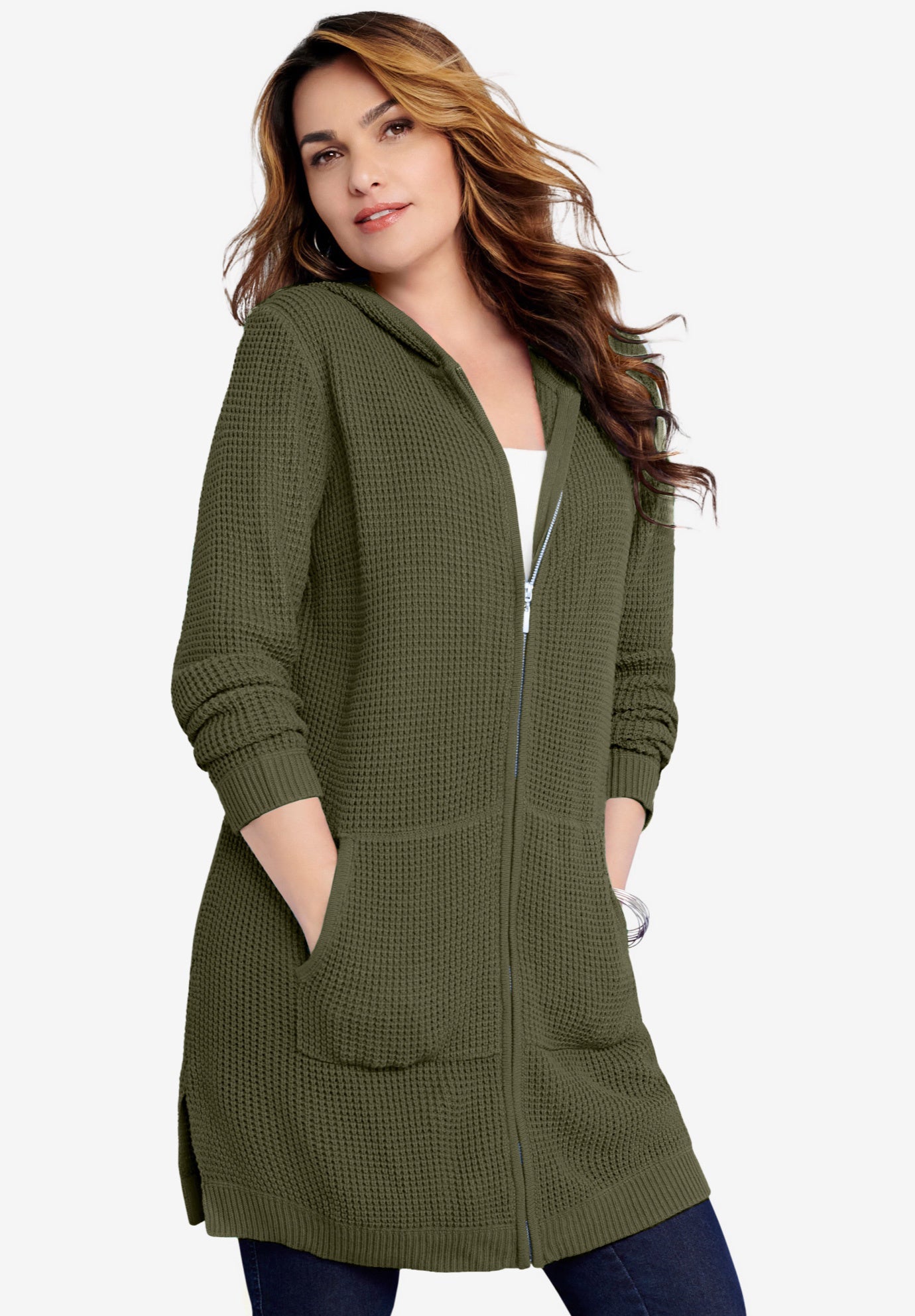 Waffle Mega Length Zip Hoodie image number 0