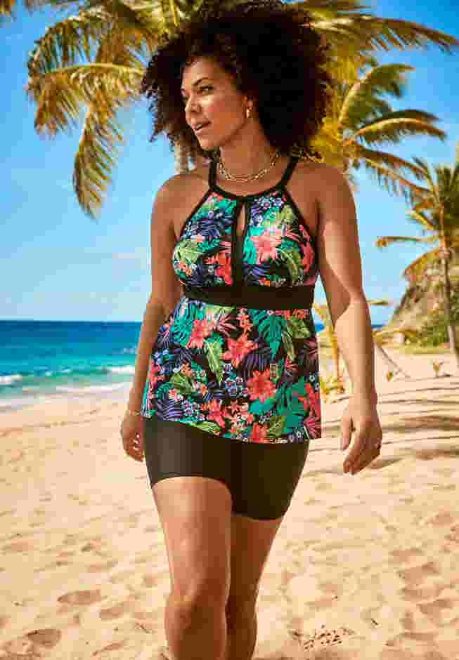 High-Neck Keyhole Tankini Top image number 0