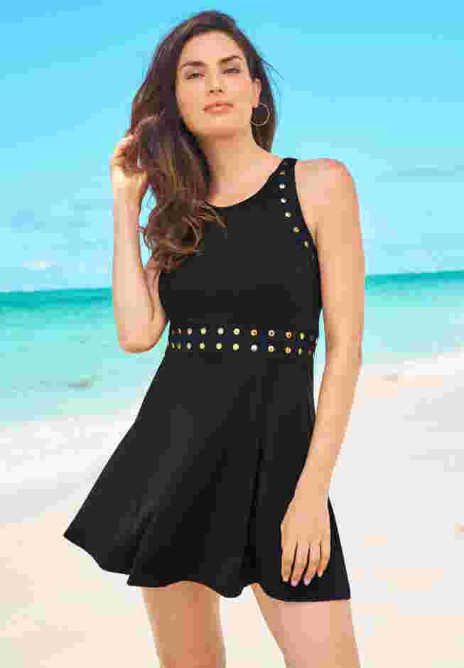 High-Neck Studded Swim Dress image number 1