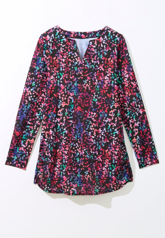 Split-Neck Long Sleeve Swim Tee with Built-In Bra image number 3