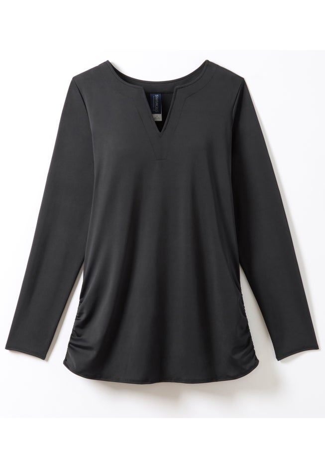 Split-Neck Long Sleeve Swim Tee with Built-In Bra image number 3