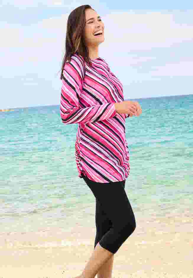 Split-Neck Long Sleeve Swim Tee with Built-In Bra image number 2