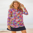 Split-Neck Long Sleeve Swim Tee with Built-In Bra image number null