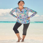 Split-Neck Long Sleeve Swim Tee with Built-In Bra image number null