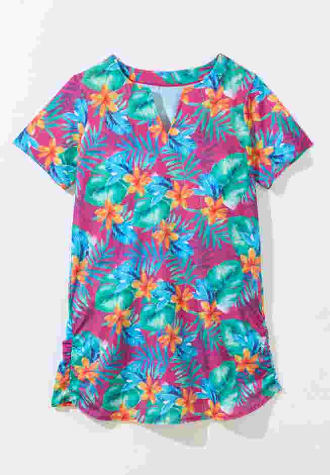 Split-Neck Short Sleeve Swim Tee with Built-In Bra image number 3