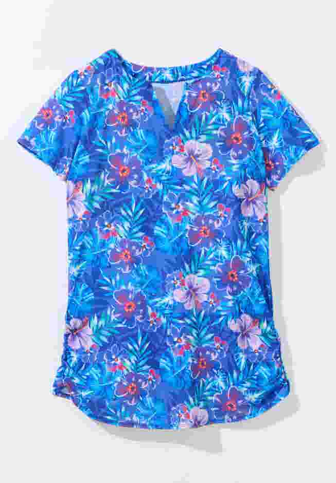 Split-Neck Short Sleeve Swim Tee with Built-In Bra image number 3