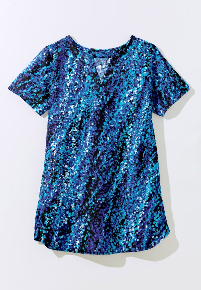 Split-Neck Short Sleeve Swim Tee with Built-In Bra image number 3