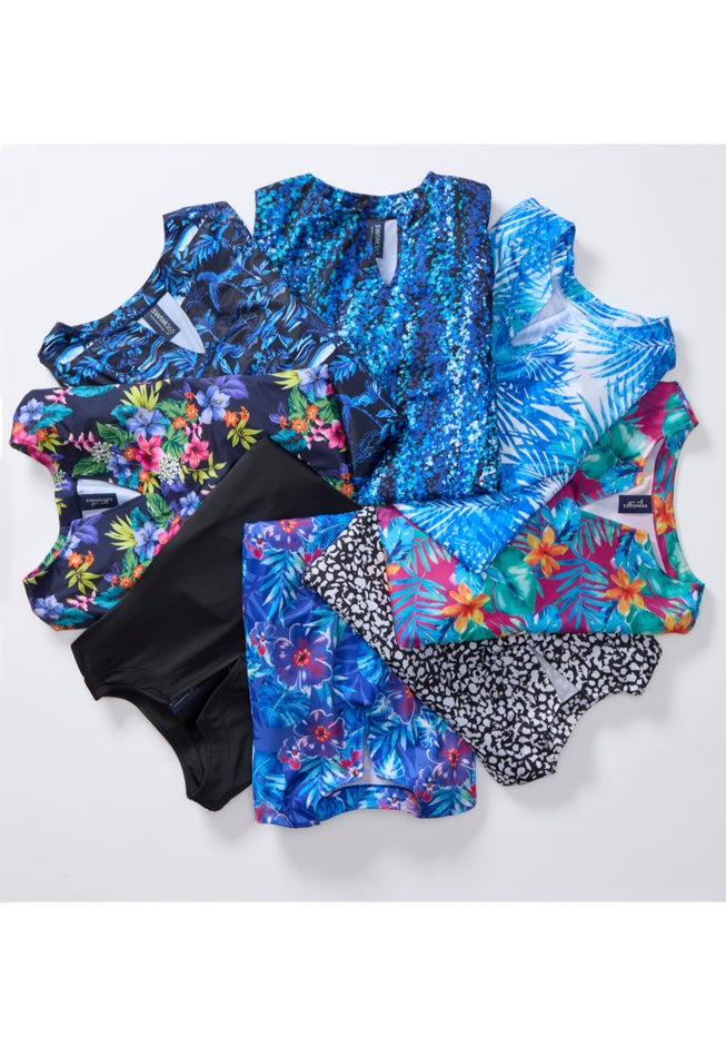 Split-Neck Short-Sleeve Swim Tee with Built-In Bra image number 7