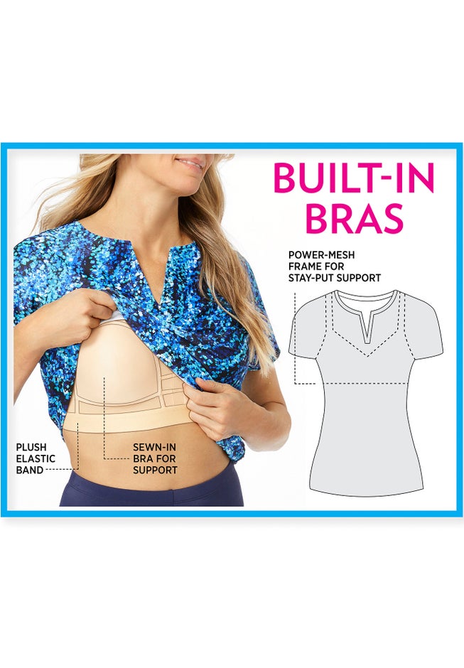 Split-Neck Short Sleeve Swim Tee with Built-In Bra image number 5