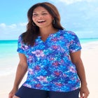 Split-Neck Short Sleeve Swim Tee with Built-In Bra image number null