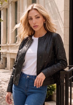 Plus Size Studded Faux Leather Bomber