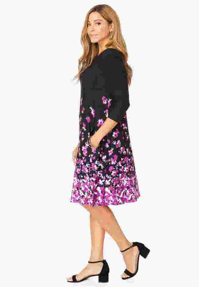 Stretch Knit Three-Quarter Sleeve T-shirt Dress image number 3
