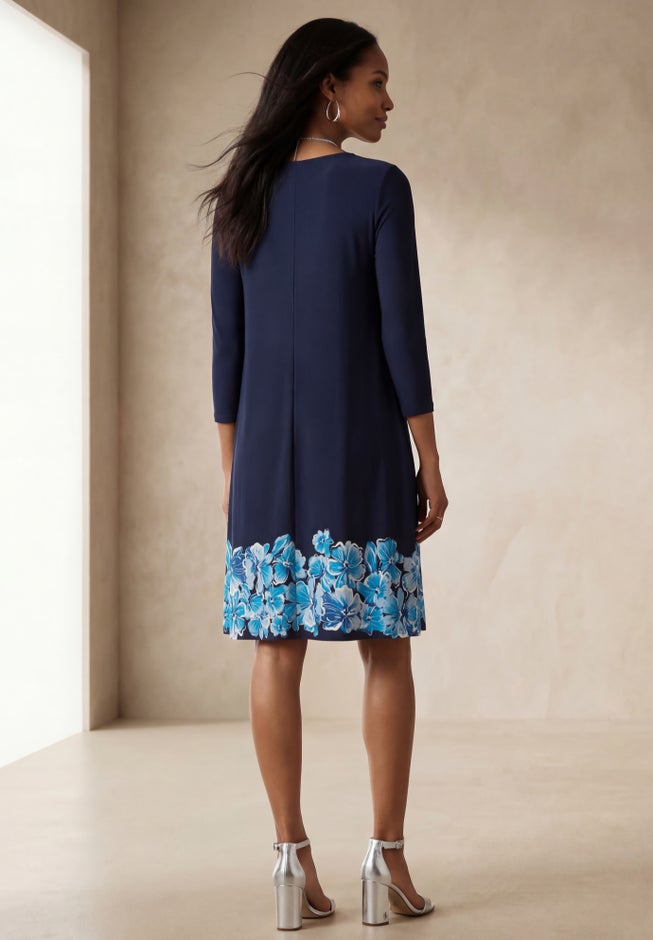 Stretch Knit Three-Quarter Sleeve T-shirt Dress image number 1