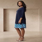 Stretch Knit Three-Quarter Sleeve T-shirt Dress image number null