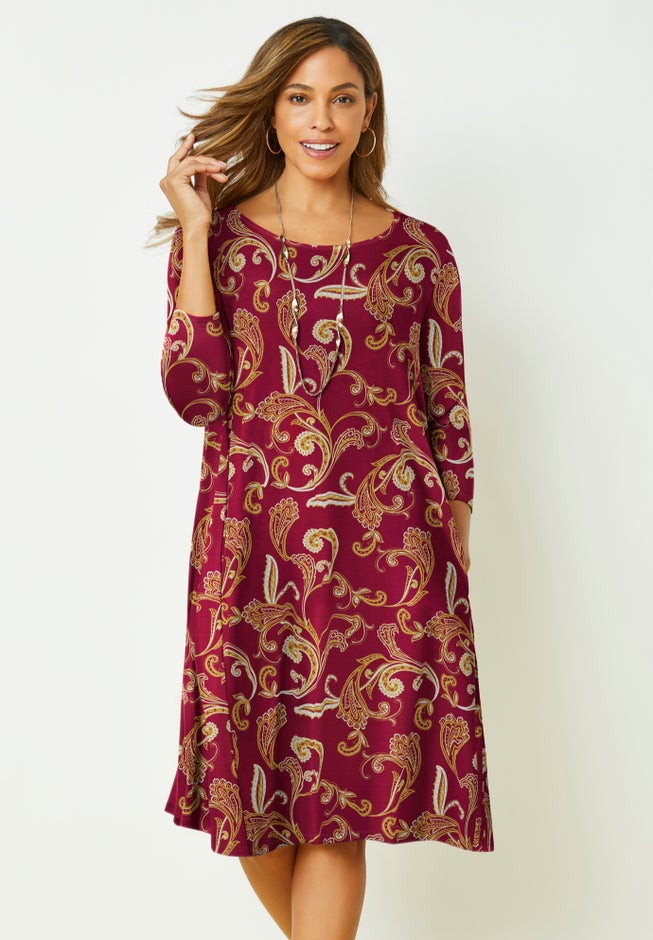 Stretch Knit Three-Quarter Sleeve T-shirt Dress image number 0