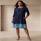 Stretch Knit Three-Quarter Sleeve T-shirt Dress image number null