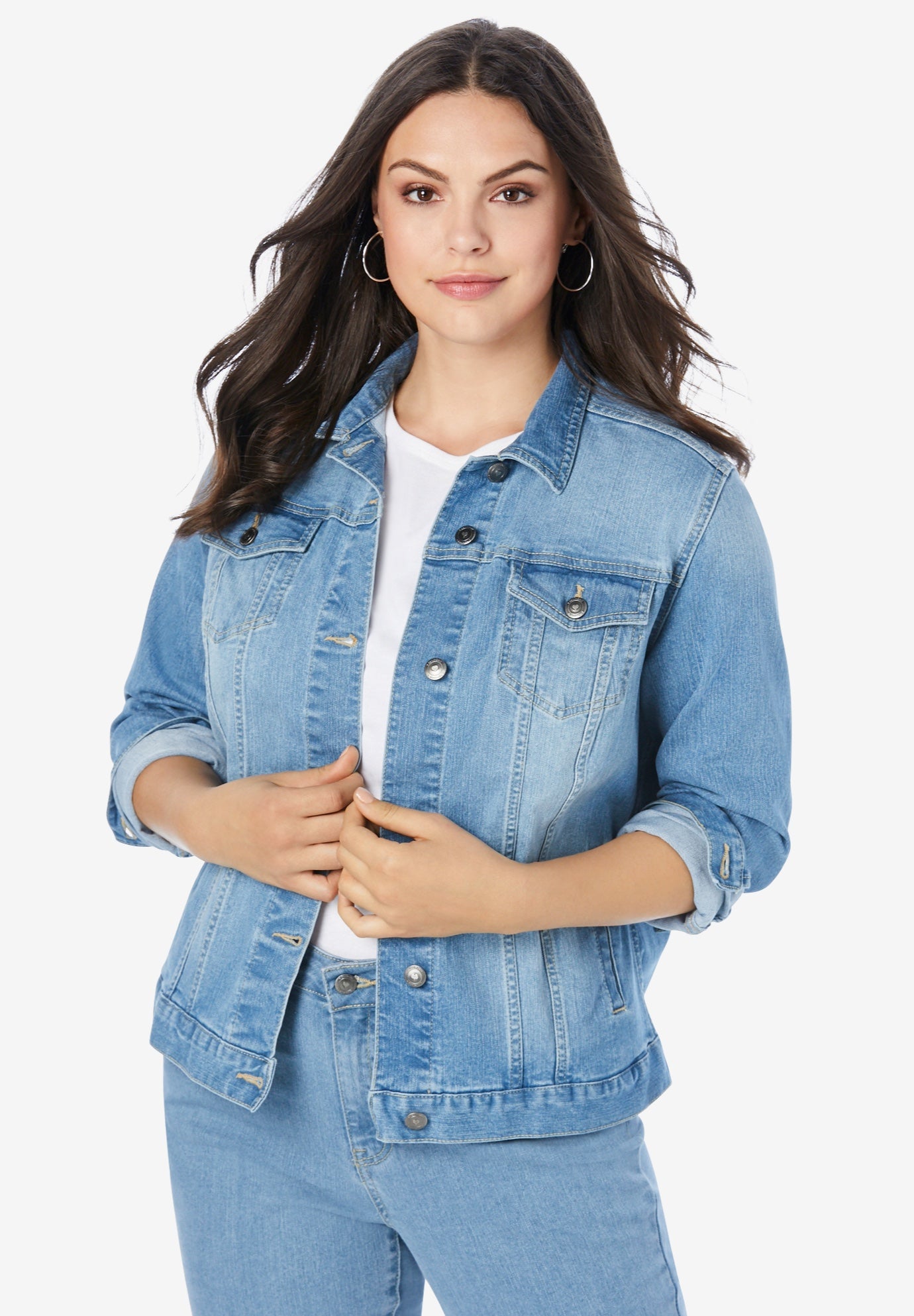 Plus Size Classic Stretch Denim Jacket image number 0