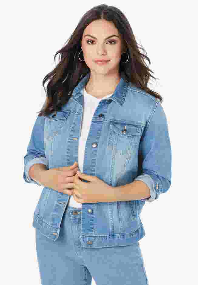 Plus Size Classic Stretch Denim Jacket image number 0