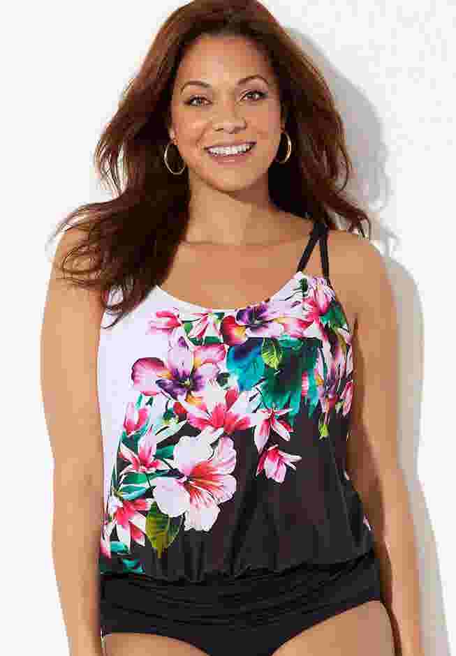 Loop Strap Blouson Tankini Top image number 0