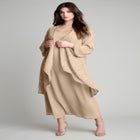 Plus-Size 2 piece Long Sleeve Beaded Georgette Gown Set with Detachable Jacket image number null