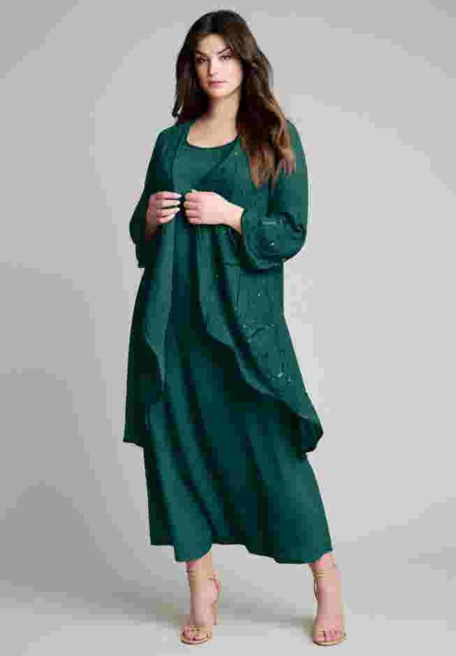 Plus-Size 2 piece Long Sleeve Beaded Georgette Gown Set with Detachable Jacket image number 0