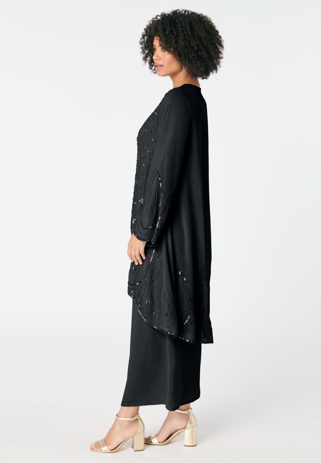 Plus-Size 2 piece Long Sleeve Beaded Georgette Gown Set with Detachable Jacket image number 3