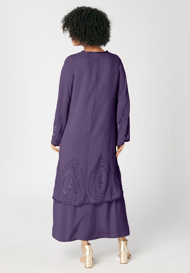 Plus-Size 2 piece Long Sleeve Beaded Georgette Gown Set with Detachable Jacket image number 2