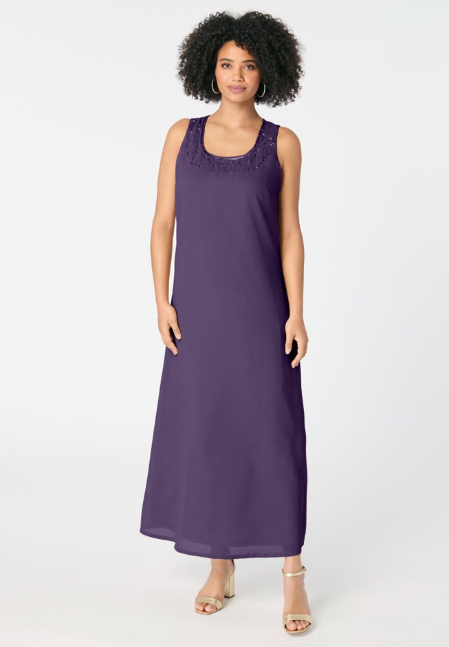 Plus-Size 2 piece Long Sleeve Beaded Georgette Gown Set with Detachable Jacket image number 4